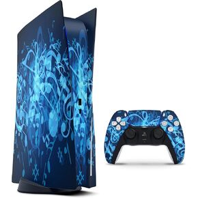 Glowing Blue Music Notes Full-Body Cover Wrap Decal Skin-Kit Compatible with Sony Playstation 3 Console Super Slim + Controller