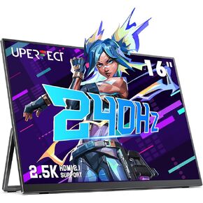 UPERFECT 2.5K 240Hz Portable Gaming Monitor, 16" 2560x1600 QHD 100% DCI-P3 400 Nits Portable Monitor for Laptop w/Stand & VESA, Adaptive Sync HDMI 2.1 External Screen for PC Phone Game Console