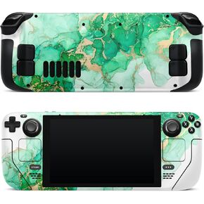 ZOOMHITSKINS Steam Deck Skin, Compatible with Steam Deck Skins, Green Golden White Marble Granit, Protective Skin Wrap Set for Valve Steam Deck Accessories, Durable 3M Vinyl Decal, Made in The USA