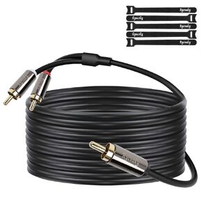 RCA Cable,1 RCA Male to 2 RCA Male Stereo Audio Cable, Y-Splitter Digital Bi-Directional Subwoofer Cable for Amplifier, Speaker, Home Theater, Hi-Fi System,75 feet, 1 Pack