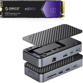 ORICO e5000 2TB PCIe NVMe SSD and M2P7 9-in-1 USB-C Hub with 10Gbps SSD Enclosure, Ethernet, 100W PD, SD/TF, USB-A/C Dock Bundle