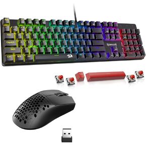 Redragon K671 Mechanical Keyboard & M725 Ultra-Light Wireless Gaming Mouse Bundle - Hot-Swappable Red Switch, 8000 DPI, 49g, Programmable for PC/Mac/Laptop