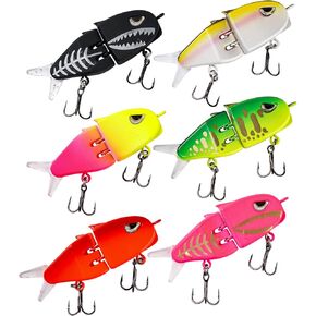 6pcs Slow Sinking Fishing Lures Multi Jointed Top Water Fishing Hard Bait Soft Tails & 3D Realistic Eyes Glide Bait for Bass Fish Tackle Best Lure Gear for Angler