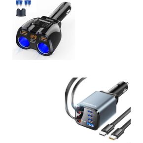 Cigarette Lighter Splitter & SUPERONE Retractable Car Charger