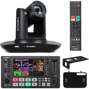 FoMaKo 4K PTZ Camera HDMI, AI Auto-Tracking, 4K 20X Optical Zoom, M3 Video Mixer Switcher, for Church Worship Education Conference Events, PTZ Bundle(K20UH+M3)