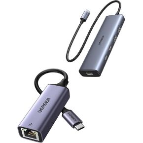 Ugreen USB C إلى حزمة محول Ethernet مع 5 في 1 USB C 3.2 HUB Ethernet 10GBPS