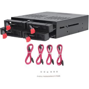 SYH&AQYE 4 Bay HDD Cage Chassis, 5.25in Drive Tray 2.5in Mobile Rack Compatible 9.5mm 12.5mm Thick Bottom Hard Drives SSDs for IT Professionals