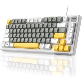 MageGee Mechanical Keyboard, Wired Gaming Keyboard Backlit Ultra-Slim USB Keyboards with Red Switches 81 Keys for PC Windows Computer Laptop（White Grey）…