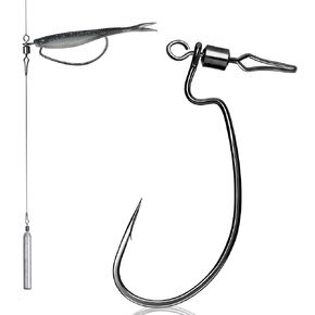 30pcs Swivel Drop Shot Hooks, EWG Spin Shot Hook for Bass Fishing with Swivel Saltwater Freshwater Sizes 4, 2, 1, 1/0, 2/0, 3/0, 4/0, 5/0