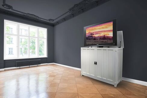 Touchstone Elevate TV Lift Cabinet-Model 72013-يناسب أجهزة التلفزيون حتى 50 بوصة قطري (عرض 45 بوصة)-Mission White Finish-SRV 3900 Lift-Wired & RF Remote-Alexa Compatible in Saudi Arabia