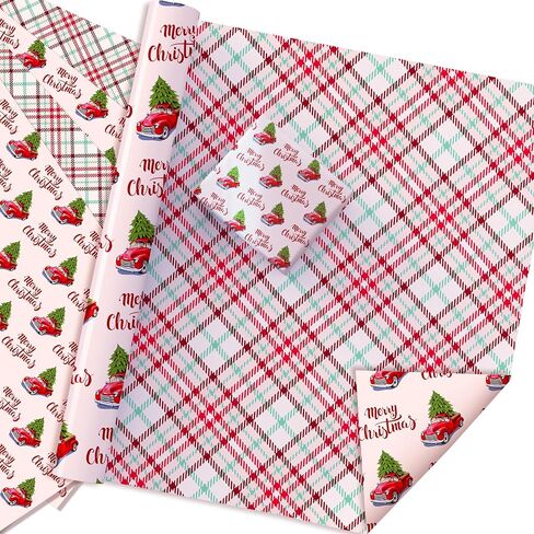 Bolsome Reversible Xmas Reindeer Forest Woodland Design Gift Wrap Paper Double sided Green Christmas Tree Wrapping Paper for Xmas Gift Wrap and Craft,19.7 x 27.6 Inch,12 Sheet in Saudi Arabia