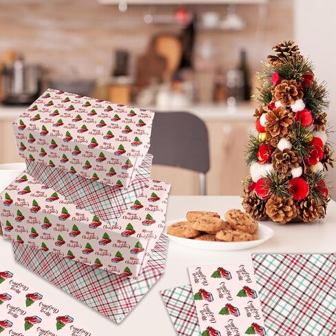 Bolsome Reversible Xmas Reindeer Forest Woodland Design Gift Wrap Paper Double sided Green Christmas Tree Wrapping Paper for Xmas Gift Wrap and Craft,19.7 x 27.6 Inch,12 Sheet in Saudi Arabia