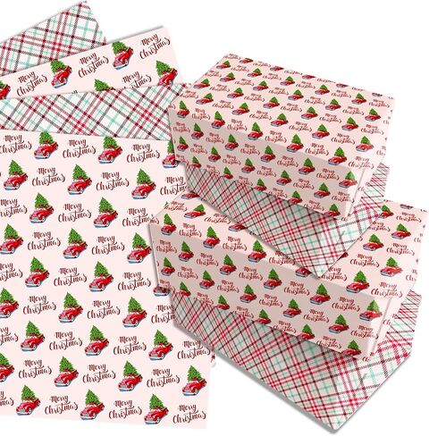 Bolsome Reversible Xmas Reindeer Forest Woodland Design Gift Wrap Paper Double sided Green Christmas Tree Wrapping Paper for Xmas Gift Wrap and Craft,19.7 x 27.6 Inch,12 Sheet in Saudi Arabia