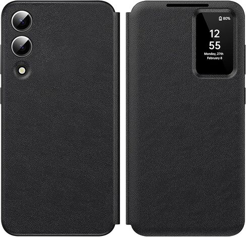 for Samsung Galaxy S25 Edge Case with Smart Small Screen View, S-View Wallet Phone Case, for Samsung S25 Edge Case Smart Window Cover, Smart Flip Leather Protective Cover for Samsung S25Edge 5G Black in Saudi Arabia