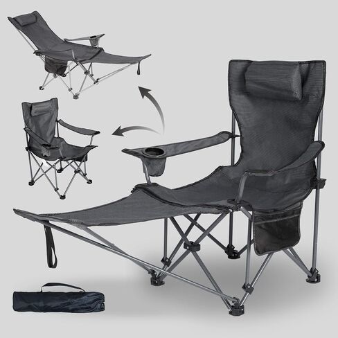 Folding Reclining Camping Chairs Footrest: 3 in 1 Portable Beach Lounge Chair Tanning Chairs with Backpack Lay Flat Lawn Chair Camping Furniture Camp Fishing Outdoor Carry Bag (Cloth Back, Navy Blue) in Saudi Arabia
