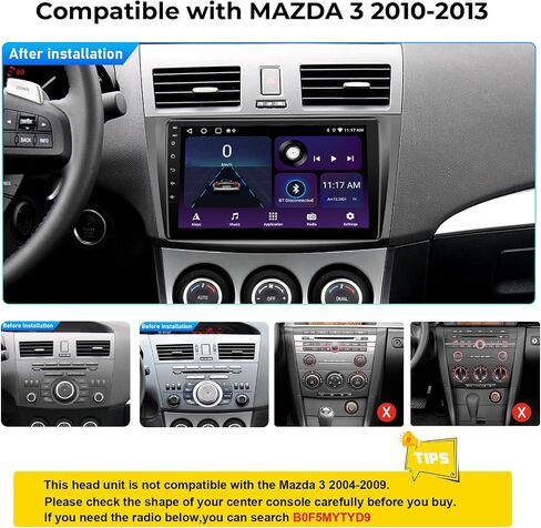9 "9" Android 14 Car Radio for Mazda 3 2010-2013 مع Carplay Wireless/Wired و Android Auto 1280 * 720 IPS Touchscreen Head ، يدعم SWC Bluetooth GPS Navigation in Kuwait
