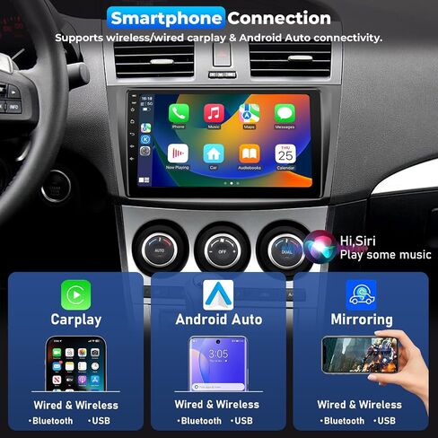 9 "9" Android 14 Car Radio for Mazda 3 2010-2013 مع Carplay Wireless/Wired و Android Auto 1280 * 720 IPS Touchscreen Head ، يدعم SWC Bluetooth GPS Navigation in Kuwait