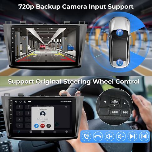 9 "9" Android 14 Car Radio for Mazda 3 2010-2013 مع Carplay Wireless/Wired و Android Auto 1280 * 720 IPS Touchscreen Head ، يدعم SWC Bluetooth GPS Navigation in Kuwait