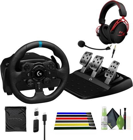 Logitech G G923 TRUEFORCE Sim Racing Wheel and Pedals for PC, PS4 & PS5 + HyperX Cloud Alpha Wireless - Gaming Headset Red Bundle With Diginerds Cleaning Kit-7 in 1 + Cable Wraps in Saudi Arabia