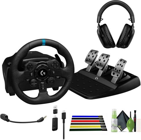 Logitech G G923 TRUEFORCE Sim Racing Wheel and Pedals for PC, PS4 & PS5 + HyperX Cloud III Wireless Gaming Headset Bundle With Diginerds Cleaning Kit-7 in 1 + Cable Wraps in Saudi Arabia