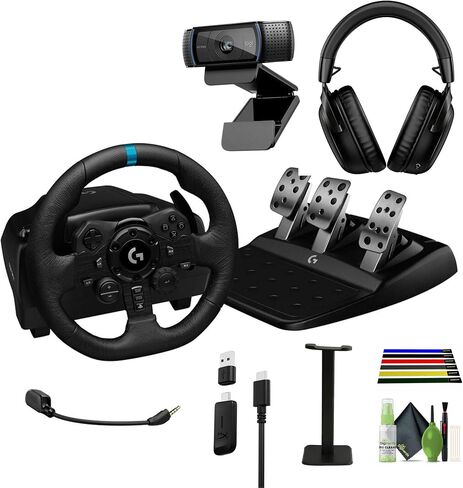 Logitech G G923 TRUEFORCE Sim Racing Wheel and Pedals for PC, PS4 & PS5 + HyperX Cloud III Wireless Gaming Headset C920x HD Pro Webcam Bundle With More Accessories in Saudi Arabia