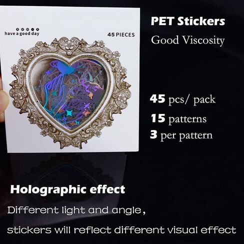 Magic Holographic Stickers – 45 Pcs Transparent PET Decals with Witchy, Celestial Designs for Scrapbooking, Journaling & DIY Crafts – Waterproof, Aesthetic Stickers for Laptop, Water Bottle, Phone in Saudi Arabia