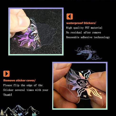 Magic Holographic Stickers – 45 Pcs Transparent PET Decals with Witchy, Celestial Designs for Scrapbooking, Journaling & DIY Crafts – Waterproof, Aesthetic Stickers for Laptop, Water Bottle, Phone in Saudi Arabia