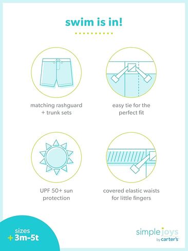 مجموعة ملابس السباحة Simple Joys من Carter's Baby للأطفال الصغار وRashguard، قرش رمادي داكن/أصفر، 5T in Kuwait