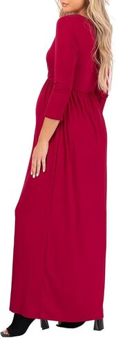 Mother Bee Maternity V-Neck 3/4 Sleeve Ruched Waist Dress in Kuwait