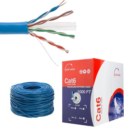 CAT6 Cable 1000ft Pull Box Solid Ethernet LAN UTP Cable 23AWG 550Mhz RJ45 Network CCA Copper Clad Aluminum Wire Bulk (Blue, 1000FT) in Saudi Arabia