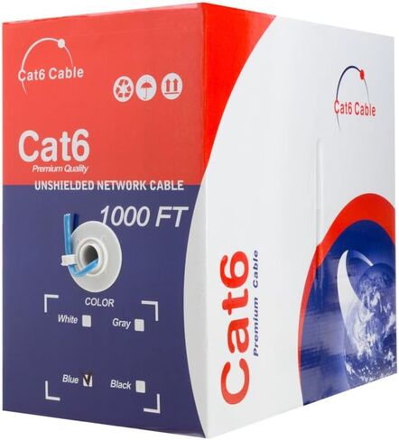 CAT6 Cable 1000ft Pull Box Solid Ethernet LAN UTP Cable 23AWG 550Mhz RJ45 Network CCA Copper Clad Aluminum Wire Bulk (Blue, 1000FT) in Saudi Arabia