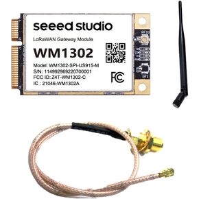 Seeed Studio WM1302 LoRaWAN Gateway Module with RF Cable Assembly and 2dBi 915MHz RP-SMA Male Rubber Duck Antenna Bundle (150 mm Cable)