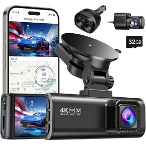 REDTIGER Dash Cam Front Rear, 4K/2.5K Full HD Dash Camera with 4 in 1 Car Charger Adapter