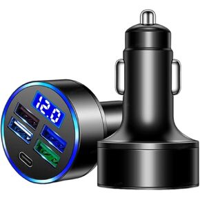 5-in-1 Car Charger, Fast Charging Car Adapter, USB Cigarette Lighter Car Accessory, Car Charger Compatible with Iphone14/14pro/13/12/Ipad/Tablet/Samsung and More. (Black)