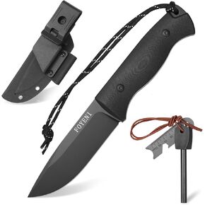 Survival Knife with Fire Starter and Kydex Sheath, 9.7" Full Tang Fixed Blade Hunting Knife with G10 Handle for Bushcraft,Outdoor, Hunting,Fishing,Camping