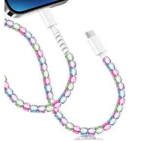 ATESSON for iPhone Charger Cord Beaded Phone Charger Cable for iPhone 14/13/12/11 Pro Max 3.3FT 60W Fast Charging Cute Beaded Charging Cord for Girls Women, USB C Cable for i-Phone Color