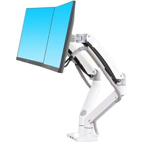 F195A Aluminum 22-32 Inch Dual LCD LED Monitor Mount Gas Spring Arm Full Motion Monitor Holder Support Load 3-12kgs Each(White)