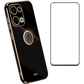 Compatible with Oppo Reno 13 5G Case Slim Soft Cover with Screen Protector,TPU Bumper with Kickstand Ring Holder Protective Cover,White