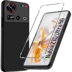 Murmure Case for ZTE Nubia Z70 Ultra 5G with 1 Screen Protector, Flexible TPU Silicone Slim Thin Shockproof [Anti-Scratch] [Shockproof] Full-Body Protective Phone Case,Black
