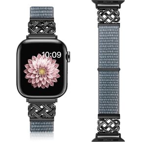 Nylon Bands Compatible with Apple Watch Band 38mm 40mm 41mm 42mm 44mm 45mm 46mm 49mm Women Men,Stretchy Adjustable Interlock Buckle Strap for iWatch Series 10 9 8 7 6 5 4 3 SE Ultra 2 1