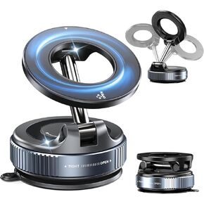 Upgraded 360° Magnetic Phone Holder, Magnetic Car Phone Mount, Hands-Free Suction Cup Phone Holder for Car/Gym/Mirror/Shower (B-Wireless Charging)