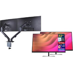 HP E32k G5 32" 4K USB-C Monitor with 5ms Response Time, Anti Glare, Flicker Free, VESA Mount (100mm), Displayport, HDMI & DKZ Hub, Black/Silver (6N4D6AA#ABA) & Ergoflexy Single Mount Arm