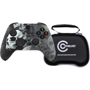 Custom Controllerzz Black Skullz Controller & Case Bundle – Includes Black Skullz Custom Wireless Controller for Xbox Series X/S, Xbox One, PC & Universal Protective Travel Case