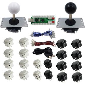SJJX 2 Players DIY Arcade Game Button and Joysticks Controller Kits for Raspberry Pi and Windows,5 Pin Joysticks,Blue and Red Each with 10 Buttons
