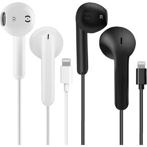 iPhone Wired Earbuds wtih Lightning Connector, Apple MFi Certified in Ear Earphones with Microphone Compatible with iPhone 14 13 12 11 Pro Max X XS XR 8 7 Plus (White&Black) (White&Black)
