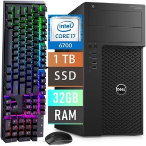 Dell Precision 3620 Tower Desktop Computer PC, Intel Quad Core i7-6700 up to 4.0GHz, 32GB DDR4, 1TB SSD, HDMI, DisplayPort, Keyboard and Mouse, Windows 10 Pro 64 Bit (Renewed)
