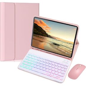 AnMengXinLing Keyboard Case for iPad mini 7 (A17 Pro)/Mini 6 with Mouse, 7 Color Rainbow Backlight Magnetic Detachable Wireless Keyboard Mouse with Pen Holder for iPad mini 7th/6th Gen,Purple