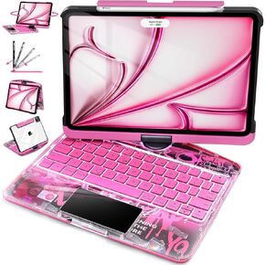 Keyboard Case for iPad Air 13-inch (M2, 2024),360° Rotating Multi-Touch Trackpad,7-Color RGB Backlit Keyboard,Transparent Back, Pencil Holder, Type-C Charging，Aurora Core X