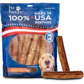 Pet Factory 100% Made in USA Beefhide 10" Roll Dog Chew Treat - Peanut Butter Flavor, 1 Count/1 Pack in Saudi Arabia