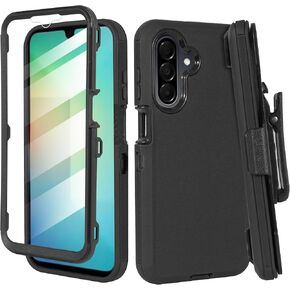 Designed for Samsung Galaxy A26-5G Case with Built-in Screen Protector, Belt Clip Holster, Heavy Duty Shockproof Drop Protection Military Grade Cover with Kickstand (Black)